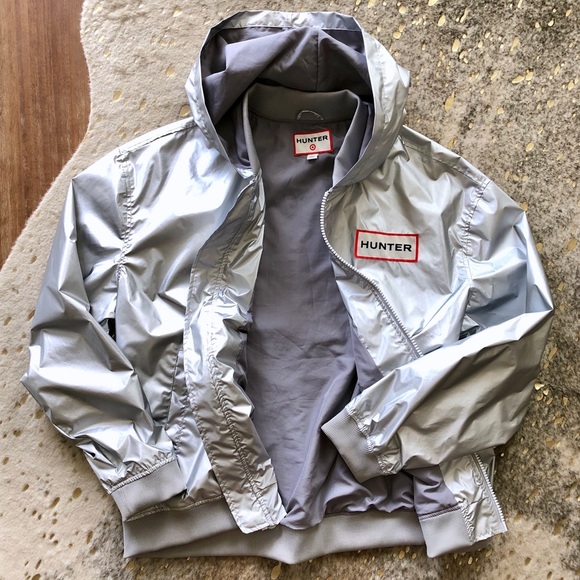Hunter Silver Hooded Windbreaker Jacket Size XL - Picture 2 of 8